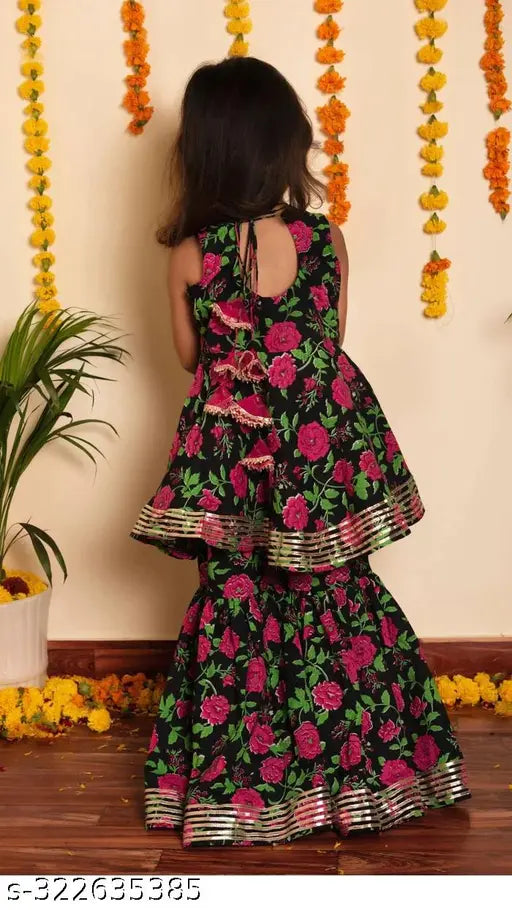 Fashionable rayon sarara set for 3-8 year old girls, Indian ethnic wear with net dupatta and bottomwear
