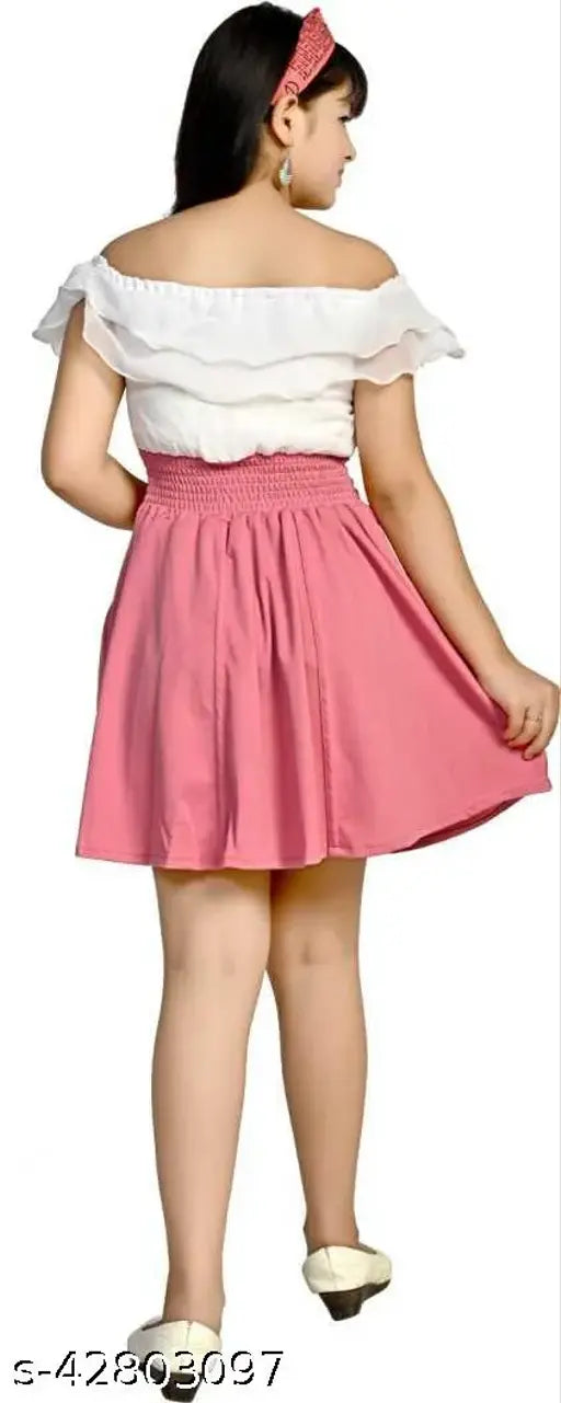 Pink dress with ruffled hem, knee length, sleeveless, fits and flares