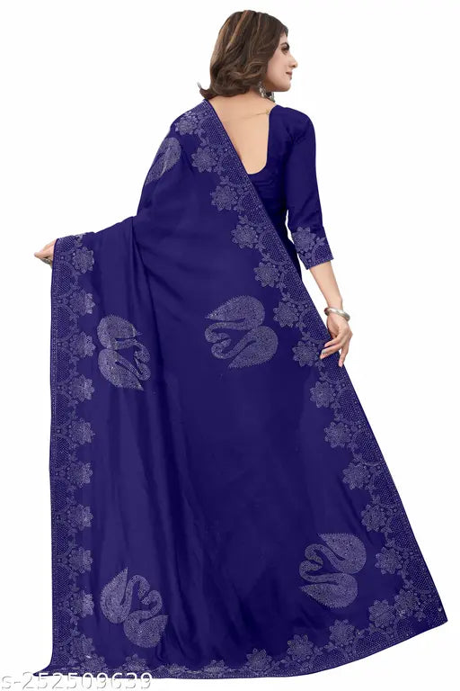 Fashionable Vichitra Silk Saree with Diamond Embellishments, perfect for parties, weddings, or daily wear. Single piece, free size." (123 characters)