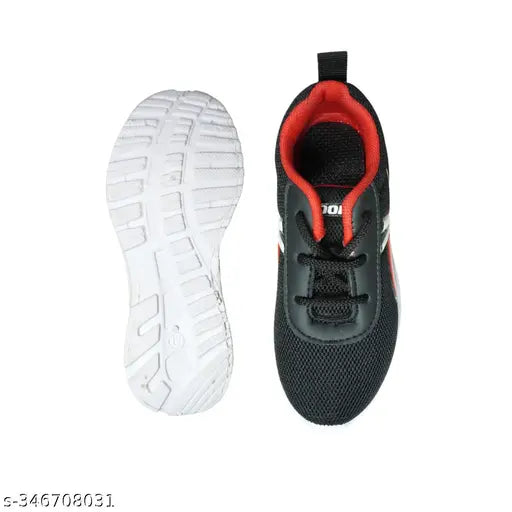Black, red and white sneakers with PVC sole