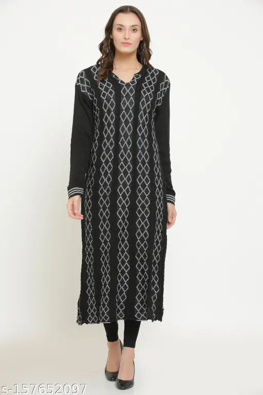Black wool long flared kurti, knee length