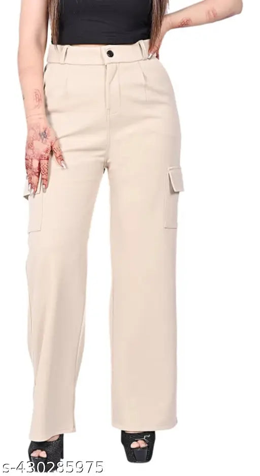 Khaki cargo pants with elastic waistband