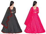 Stylish blackred and gajri kids girls lehenga choli set, unstitched cotton lehenga and net dupatta with three-quarter sleeves, embroidered patterns, two net pieces in various sizes for Indian traditional wear