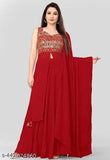 Red silk kurta set with embroidered sequin work, sleeveless design, traditional dupatta