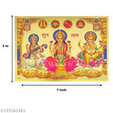Gold-plated Indian Ganesha, Lakshmi, Saraswati photo poster for home office worship, 18x13cm