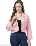 Pink cotton blend solid jacket, long sleeves, size S-XL, made in India