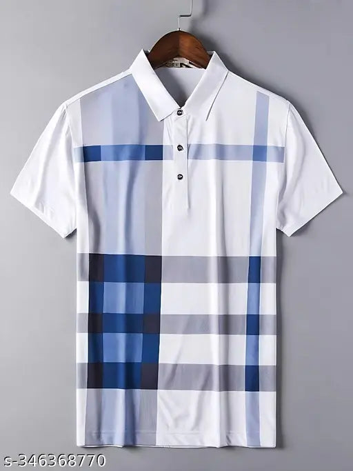 Cotton blend half-sleeve polo neck printed T-shirt for men, black, versatile style for all occasions