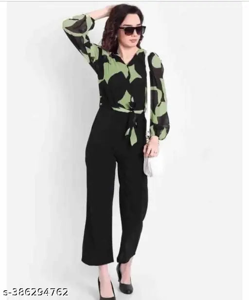Indian Georgette M/XL jumpsuit in solid color, long-sleeved fashion wear