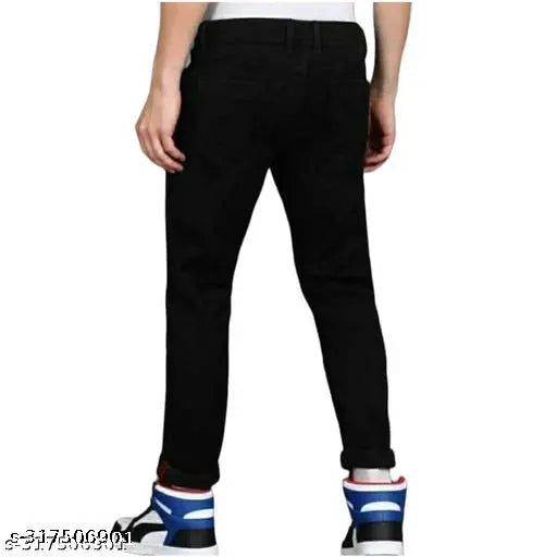 Fashion slim fit stretchable denim jeans for men - polyester, solid color, modern style & comfort