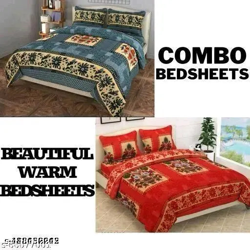 Winter Polar double bed fleece woolen sheet set with 4 pillow covers, floral print, 200 thread count, ideal for adults, summer season, India origin