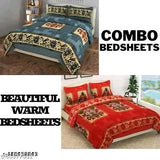 Winter Polar double bed fleece woolen sheet set with 4 pillow covers, floral print, 200 thread count, ideal for adults, summer season, India origin