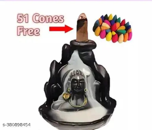 Premium Poly Resin Adi Shankara Adiyogi Mahadev Incense Holder with 51 Free Backflow Cones, Indian crafted decor showpiece