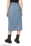 Button front light denim skirt