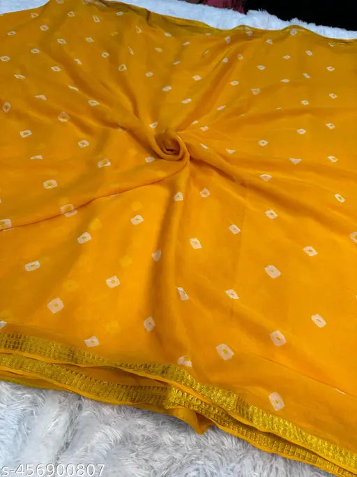 Vibrant chiffon Bandhani hand-dyed saree with tassels, single piece from India