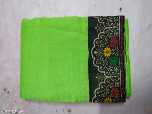 Green, yellow, and black border patterned chanderi cotton saree