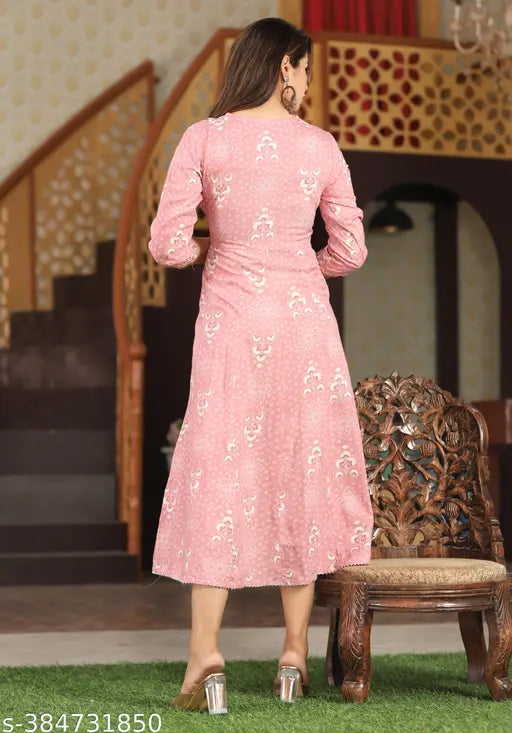 Arangetram Traditional Rayon Embroidered Work Anarkali Straight Kurta for Women's