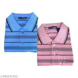 Stylish cotton striped half-sleeve polo shirt for men, short sleeves, multiple sizes available