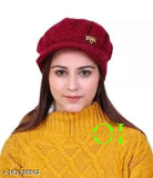 Women's knit winter hat, warm soft wool, red trim, multiple colors