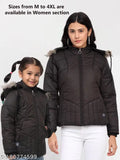 Vero Amore girls' black full-sleeve winter coat with fur trim