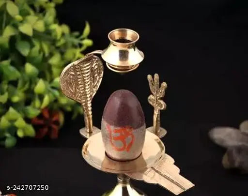 Haridwar Divine Narmdeshwar Shivling with brass Jalhari base, Nagfani decoration for home puja