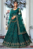 Trendy designer chain-work Lehenga choli, net fabric with heavy stone and thread embroidery, free size (44 in waist, 44 in length, 2.3 m dupatta), Indian origin