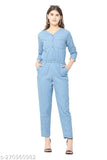 Stylish solid denim jumpsuit for women, three-quarter sleeves, denim fabric, Indian origin