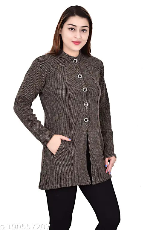 Grey woolen sweater for girls, long sleeves, solid pattern by Rahima Garments