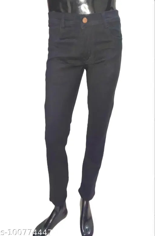 Cotton blend Z black jeans for men, solid pattern and versatile for casual or party wear. Size: 28 (waist 28in, length 38in), made in India