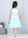 Sky blue net knee length dress for girls party wear, single size 1-2 years, India origin