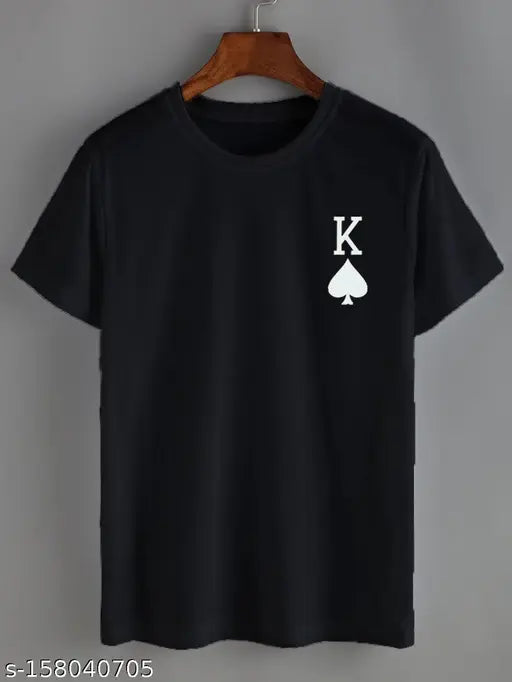Black cotton t-shirt with King logo print, half sleeves, 100% cotton blend.