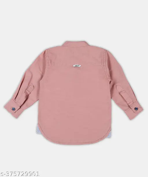 Soft pink cotton kurta for kids, round neck and long sleeves