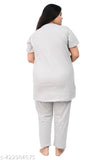 Cotton blend night suit set for plus size women, printed pattern top with short sleeves and elastic waist bottom with pockets