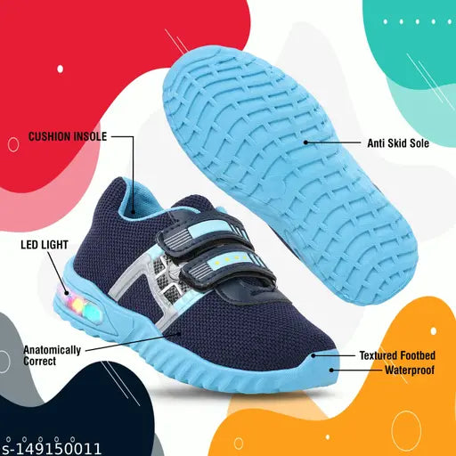 Rotation Hunter 3skky blue velcro kids running shoes, unisex sports shoes for children with blue and white soles