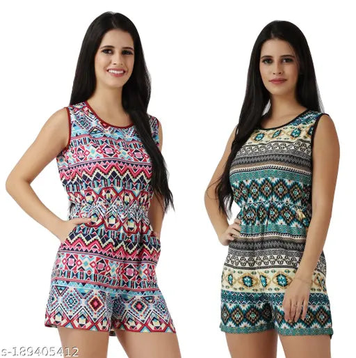 Redpink printed net crepe jumpsuit (S-XL), stylish women's short sleeved jumpsuit for festive occasions