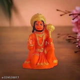 Orange poly resin Hanuman Ji Murti, intricately handcrafted with durable colors. Sitting in blessing posture, 5cm x 8cm x 4cm size for home decor or car dashboard