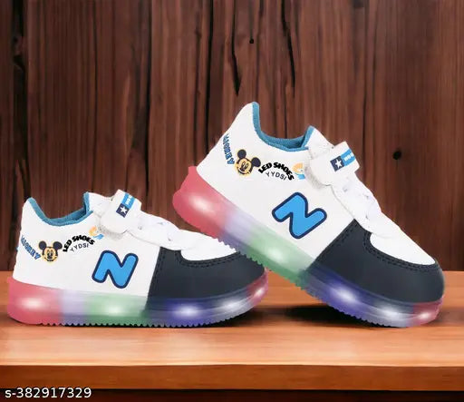 BlueWhite synthetic leather LED light shoes for kids, breathable and comfortable with velcro fastening