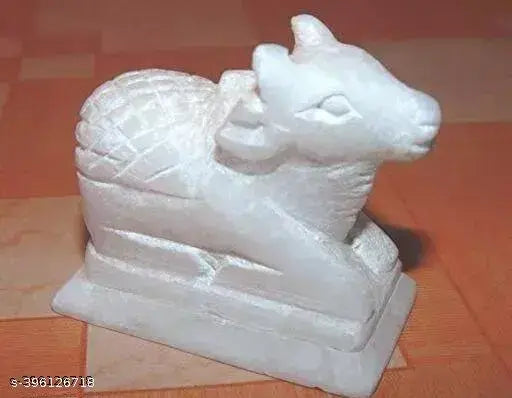 White marble Shivling Nandi idol (5-6 cm), decorative home temple showpiece for gifting