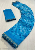 Georgette designer saree in royal blue with intricate paisley pattern, 9 yards long