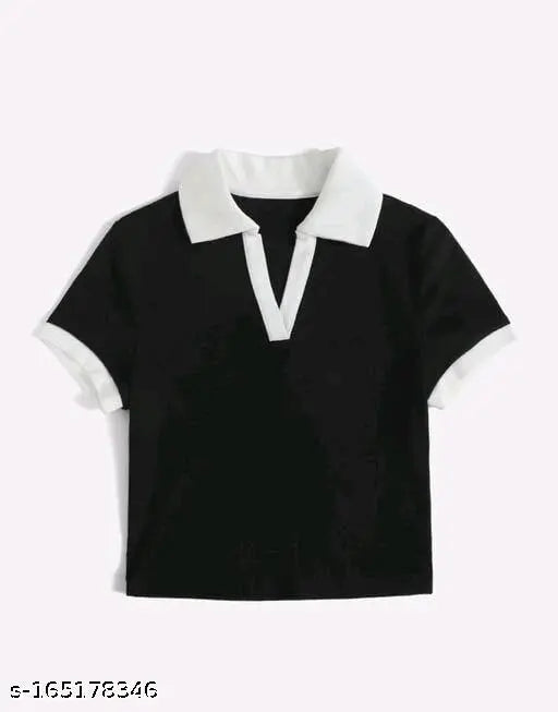 Solid lycra short-sleeve polo t-shirt, stylish top from India