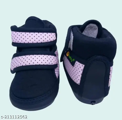 Cotton polka print baby shoes, PVC sole, velcro fastening - im baby footwear for 9-2.5 years, India origin