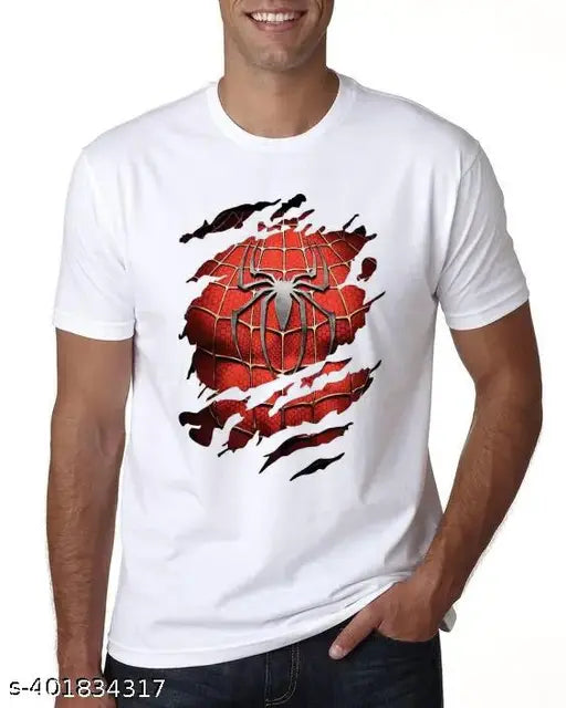 Cotton Spidy Design t-shirt, printed net pattern, short sleeves, available in sizes S-XL. Made in India