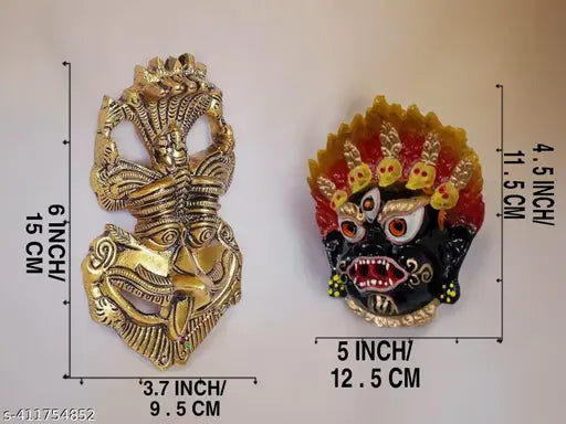 Handcrafted golden antique finish Nazar Battu Meenakari figurine for evil eye protection, oxidized white metal Kirtimukha wall hanging, Indian religious idol decor