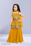 Heavy embroidered sleeveless plazzo suit in soft crepe for young girls, perfect for parties, weddings, and functions