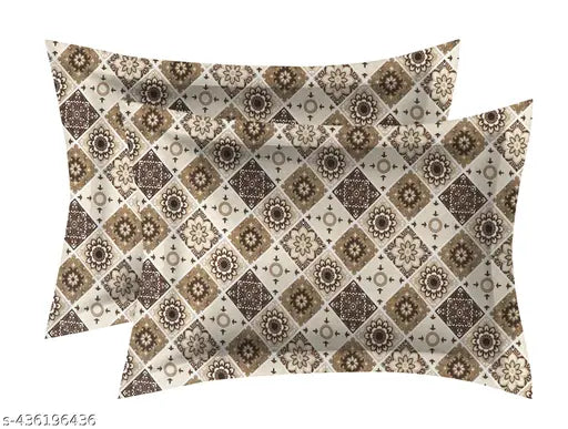 Graceful Glace Cotton Double Bed Sheet Set, Indian Ethnic Motifs, 210 Thread Count, Fitted with 2 Pillow Covers (72x78, 18x28)