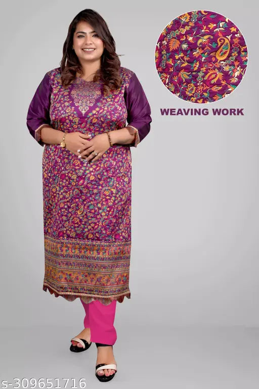 Purple, pashmina silk kameez, embroidered plus size kurta, flattering, versatile, women's fashion