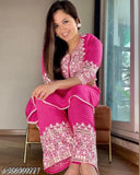 Women's A-line Rayon Kurta with Plazoz Print, round neck, full sleeves. Beautiful embroidery work, party and wedding wear. Indian made