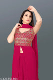 Pink chiffon kurta set, embroidered design