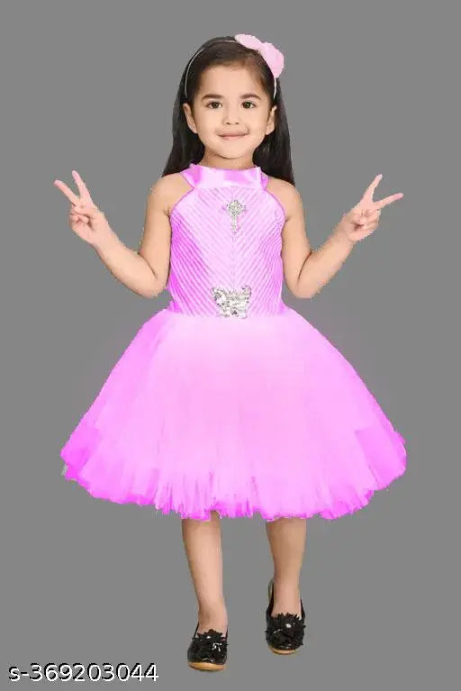 Pink cotton chiffon designer princess frock for girl" #color + material + product type