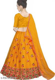 Embroidered yellow net lehenga choli, traditional Indian attire for girls aged 9-14 years or free size, intricately stitched design