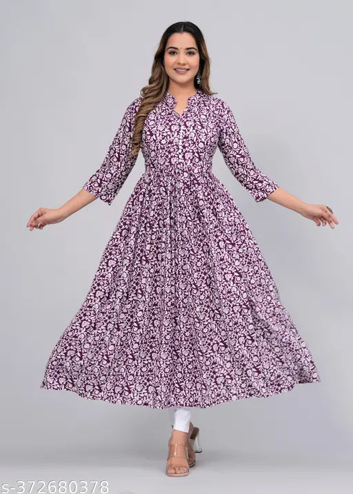 Rayon Anarkali Kurta, embroidered Chinkenkari women's dress, SANGANERI KURTI in latest designs, comfortable and breathable, perfect for freshening wardrobe